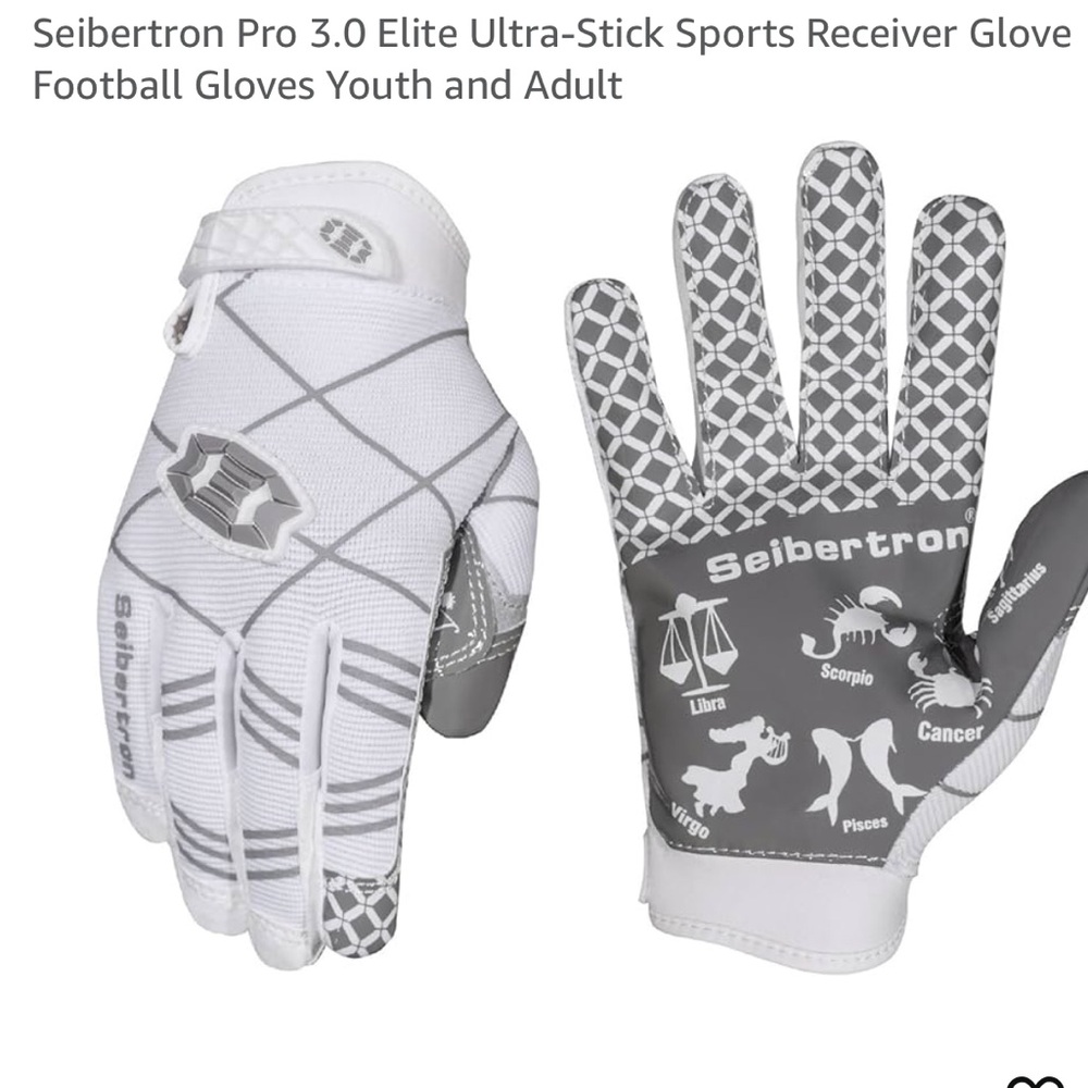 Seibertron Pro 3.0 Elite Receiver Gloves, youth size large football gloves